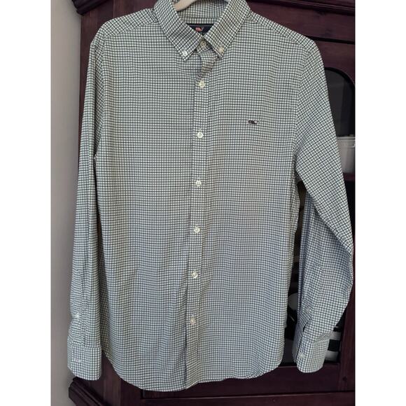 Vineyard Vines Performance Slim Fit Whale Shirt Men’s Small Plaid Green White - Picture 1 of 7